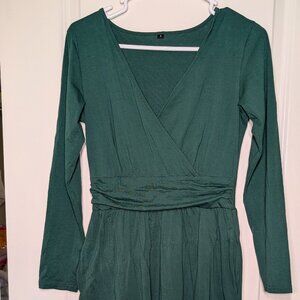 Long Sleeve V-Neck Wrap Waist Party Dress with Pockets